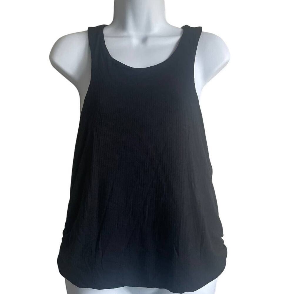 AFRM Women Top 2X Black Crew Neck Sleeveless Ruched Sides Stretch Layer Basics